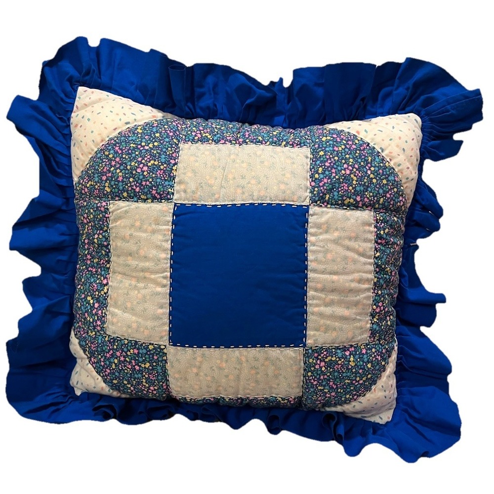 2 Handmade Vtg 80's Patchwork Quilted Throw Pillow Cover Kitsch Whimsy Novelty